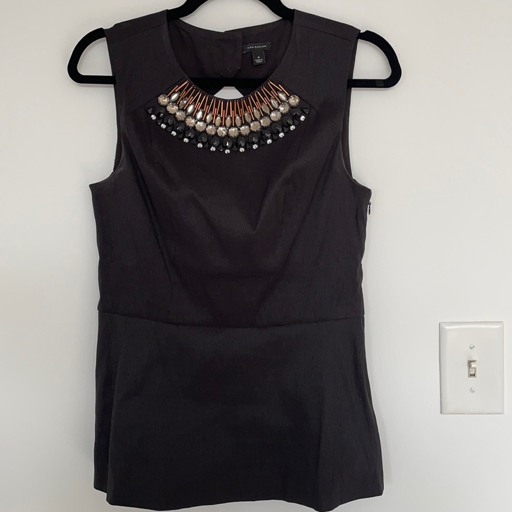 Peplum open back, embellished top